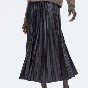Zara faux leather pleated midi skirt